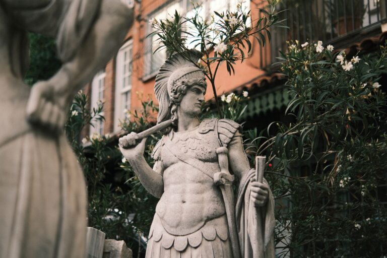 Stone statue ancient warrior hero