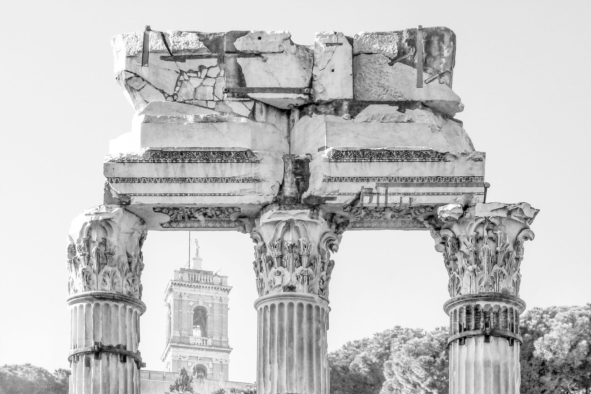 Ancient Roman columns black white