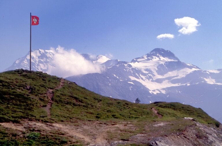 Swiss Alps flag Simplon Pass Switzerland
