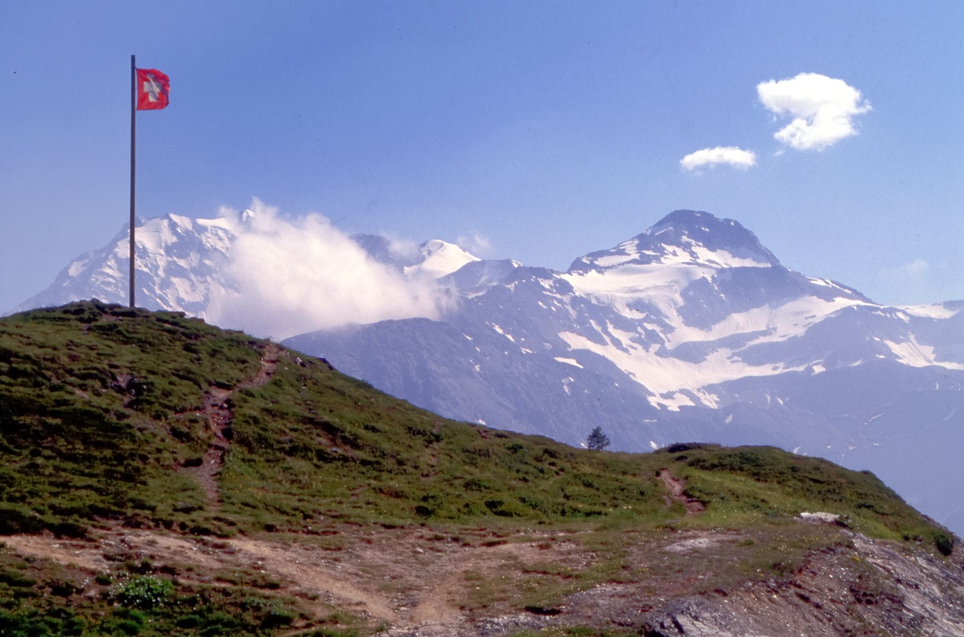 Swiss Alps flag Simplon Pass Switzerland